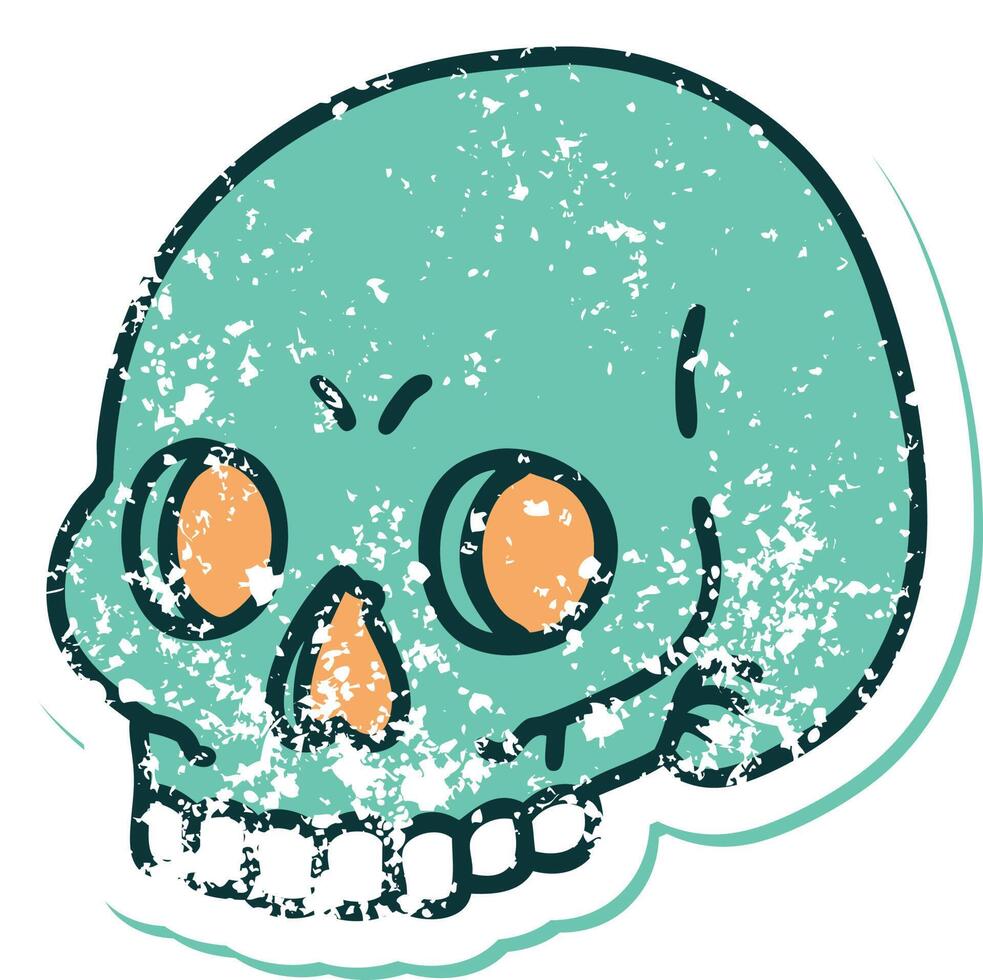 iconic distressed sticker tattoo style image of a skull vector