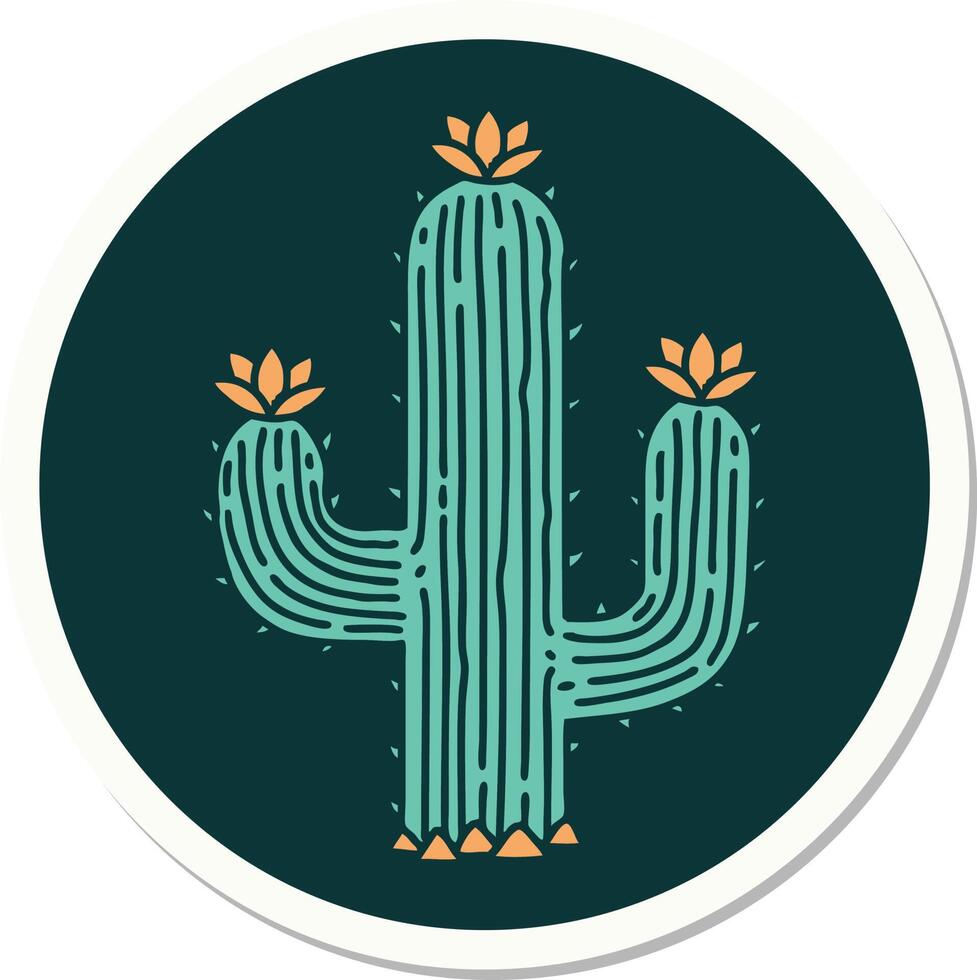 sticker of tattoo in traditional style of a cactus vector