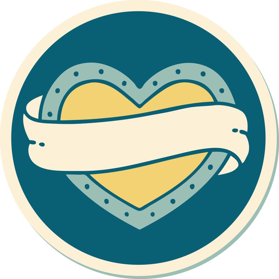 sticker of tattoo in traditional style of a heart and banner vector