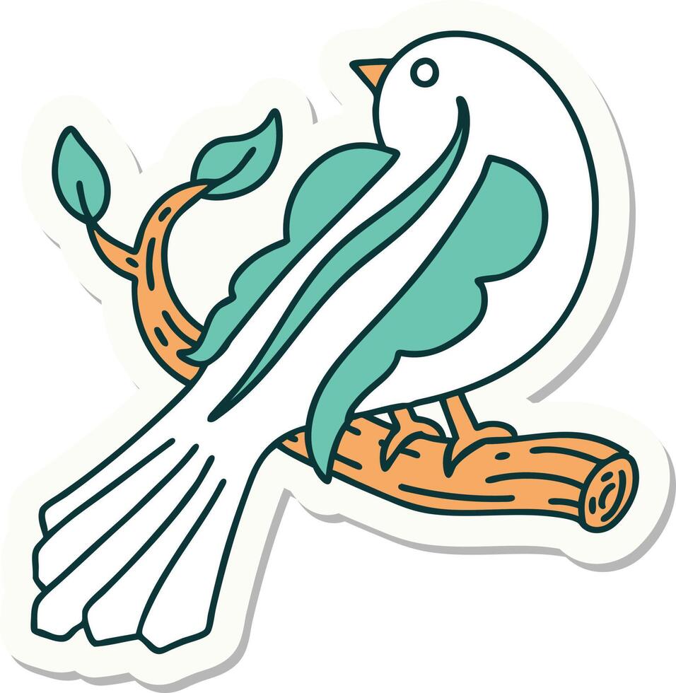 sticker of tattoo in traditional style of a bird on a branch vector