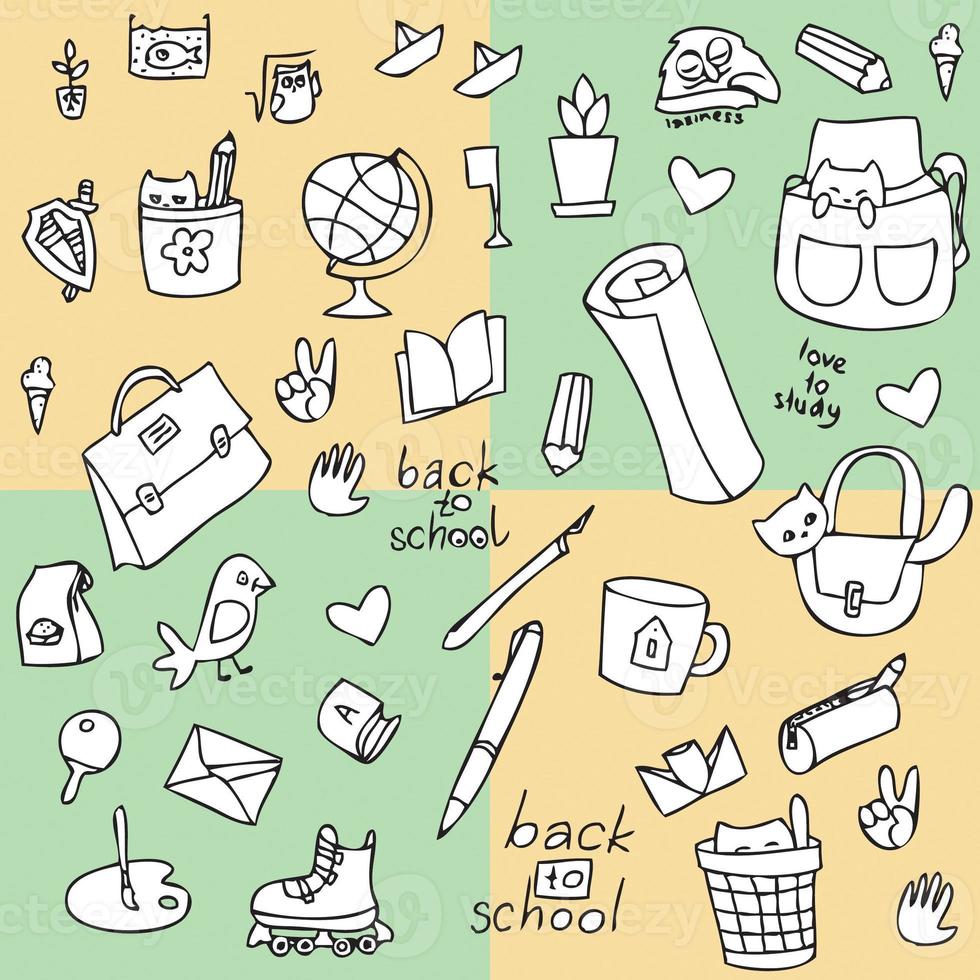 Pictures of objects that are symbols of the school, classes, hobbies of students. Each picture can be used as an independent. It can also be a background and pattern for textiles. photo