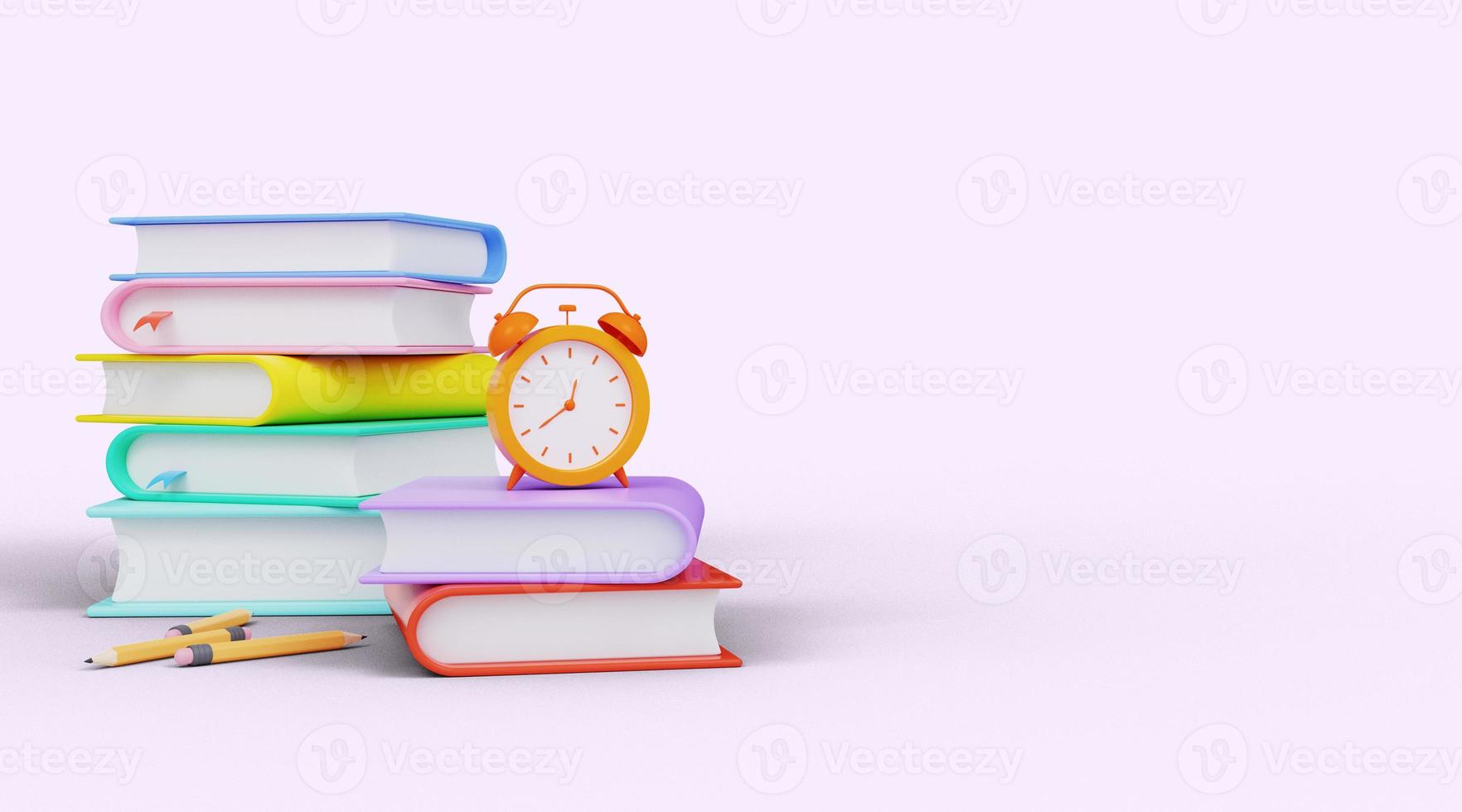 Drain from books with an alarm clock. 3d render photo