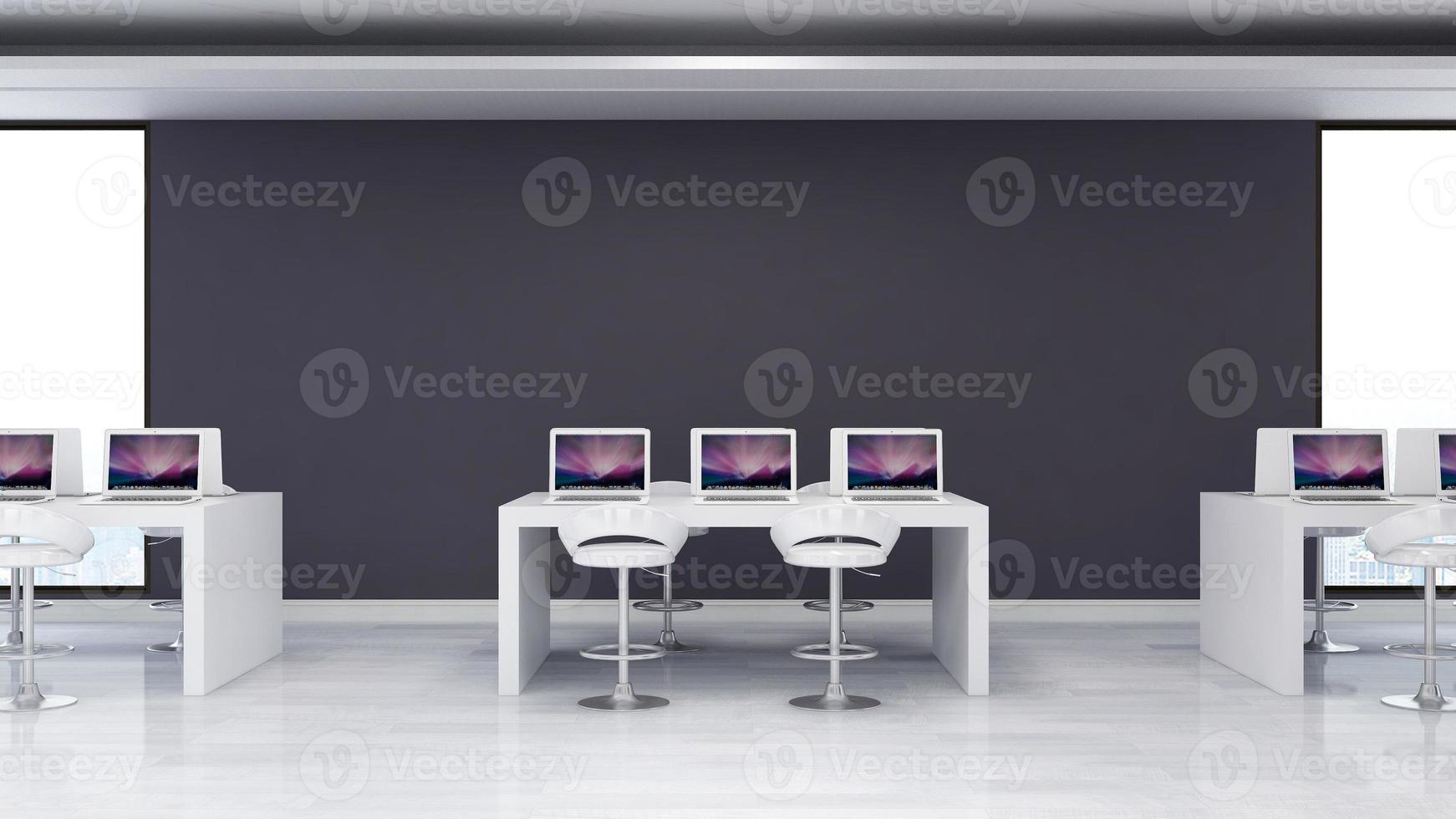 Modern office in monochrome concept - open space workplace interior design in 3d render photo