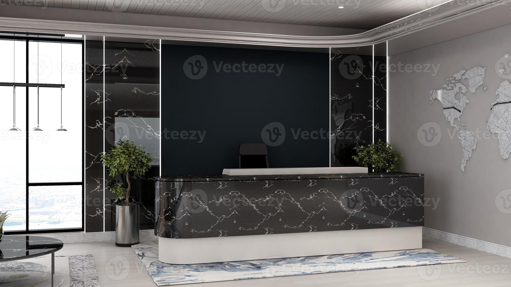 Exclusive modern office reception room in 3d rendering mockup photo