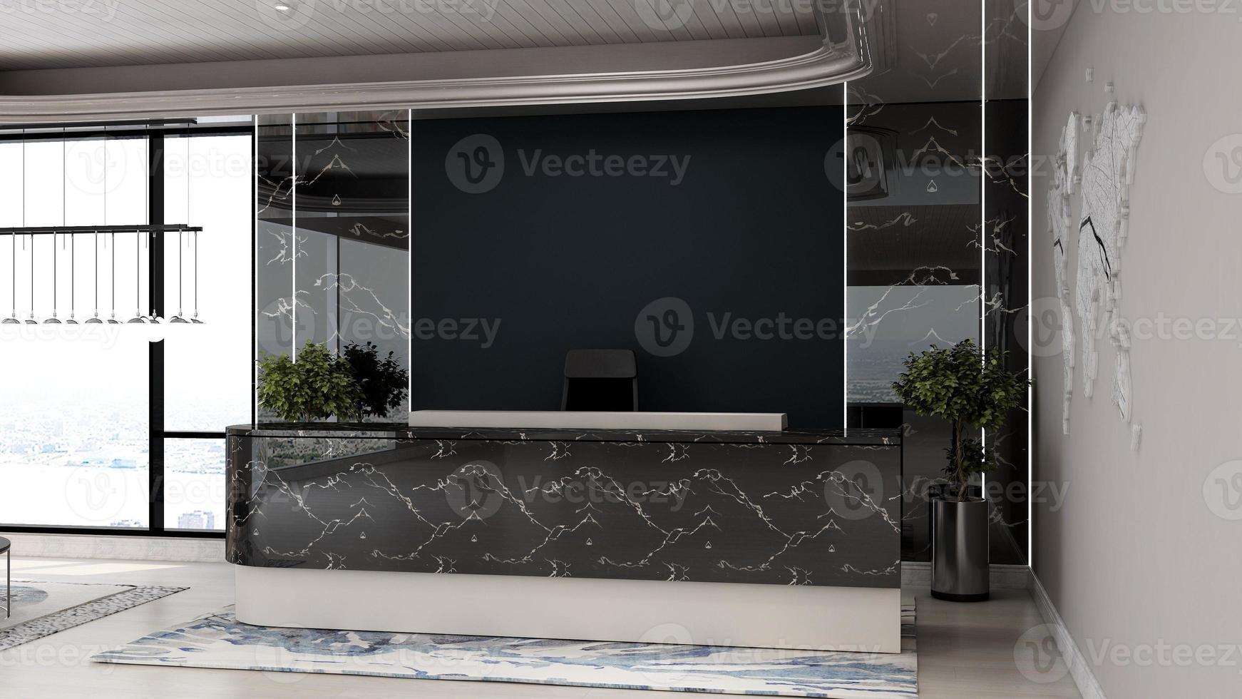 Exclusive modern office reception room in 3d rendering mockup photo