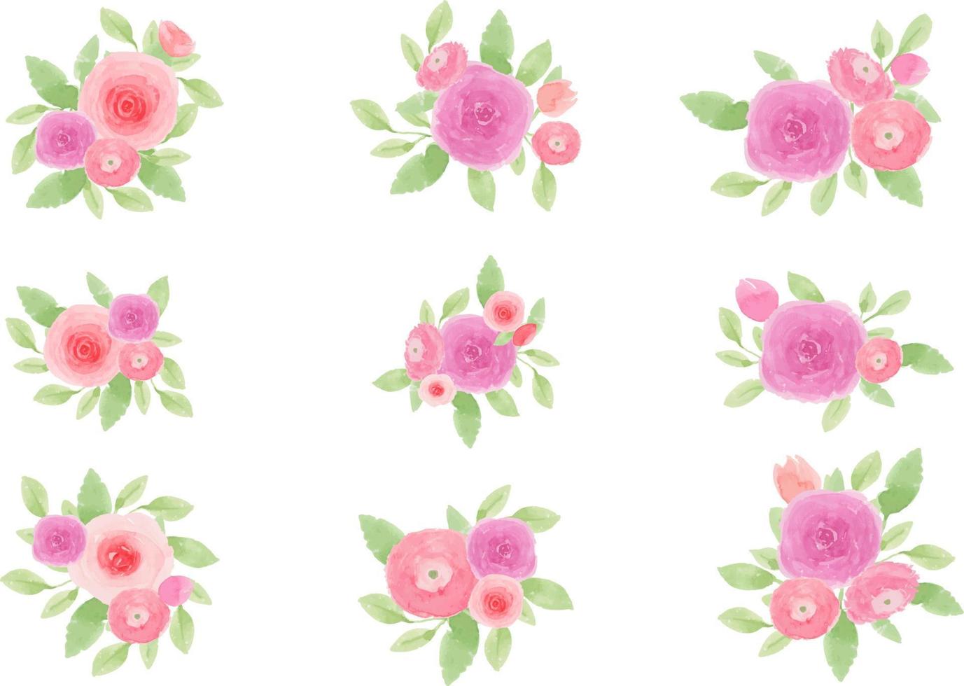 Rose Arrangement Watercolor Set vector