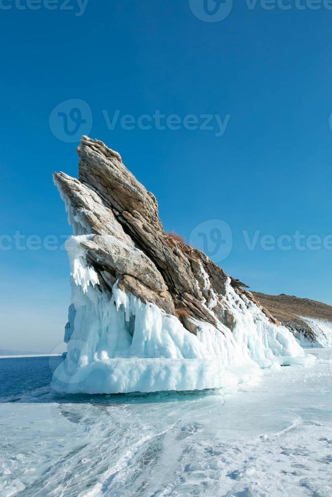 Vertical image of Ogoy island at Siberia, Russia. photo