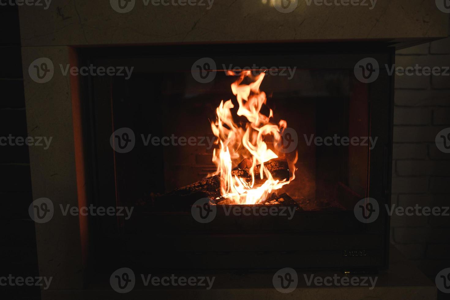 Fire in fireplace photo