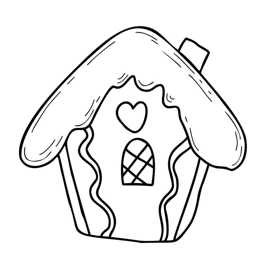 Christmas cookies. Gingerbread. house. Linear hand drawing vector
