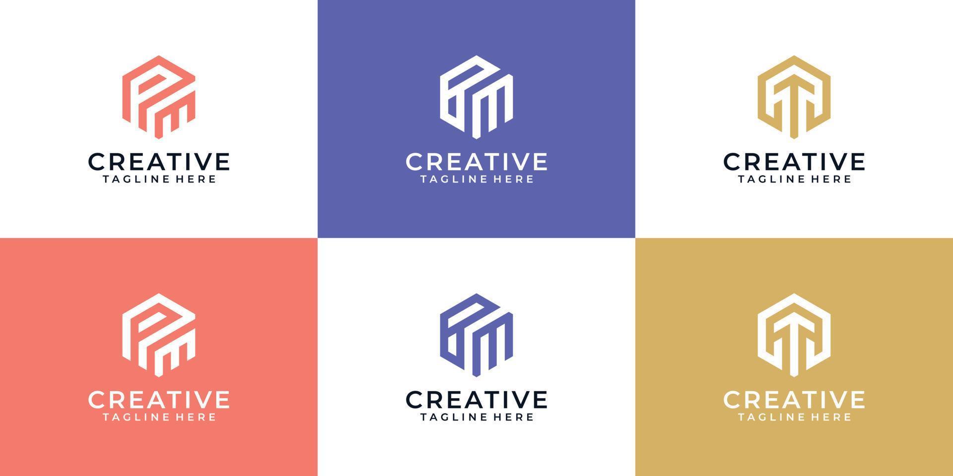 Set of abstract clever hexagon logo icon design vector