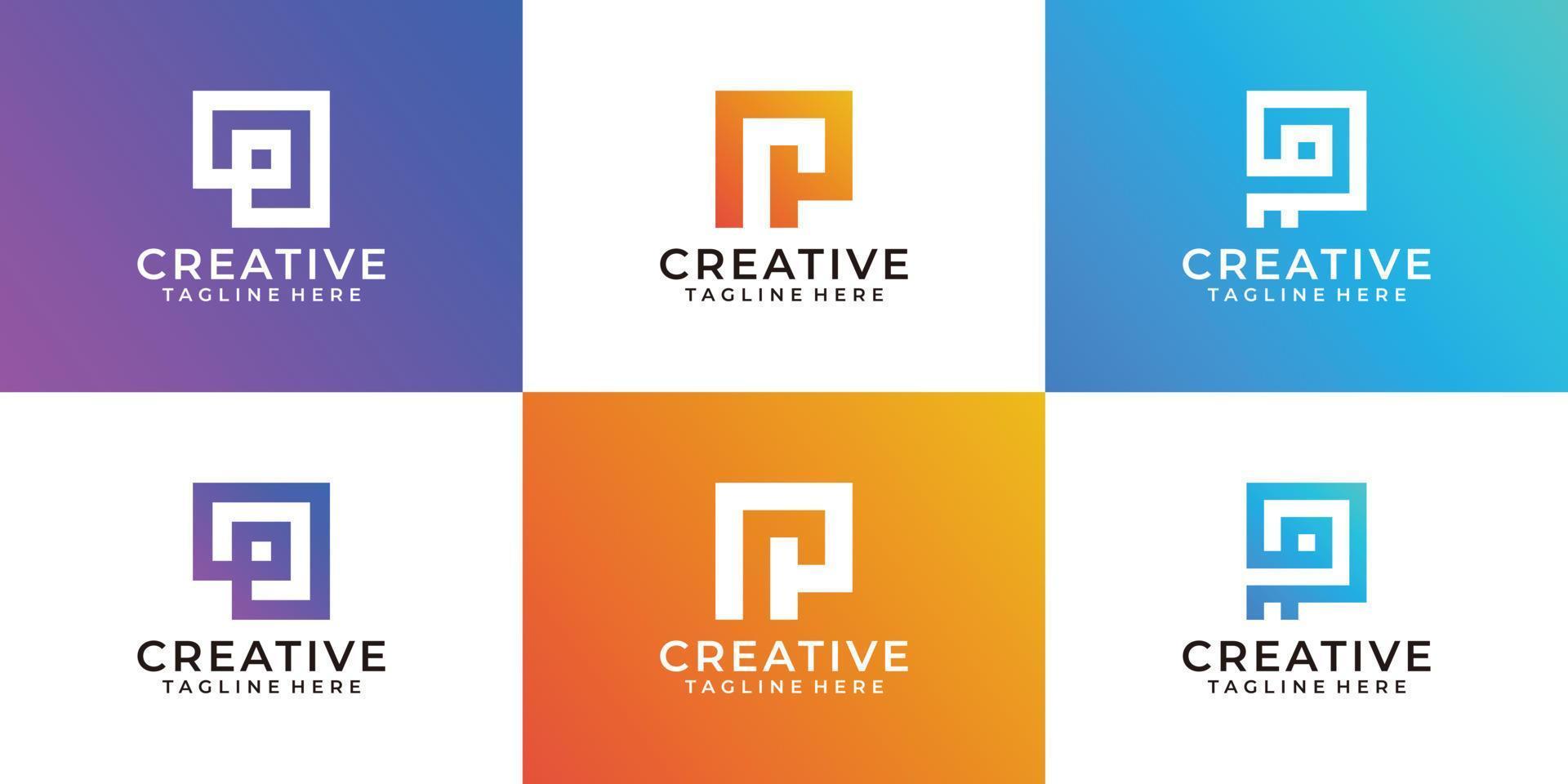 Letter p creative business logo vector bundle in gradient style