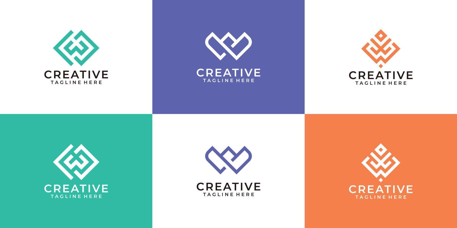 colección de diseño de vector de logotipo de letra w de arte de línea creativa