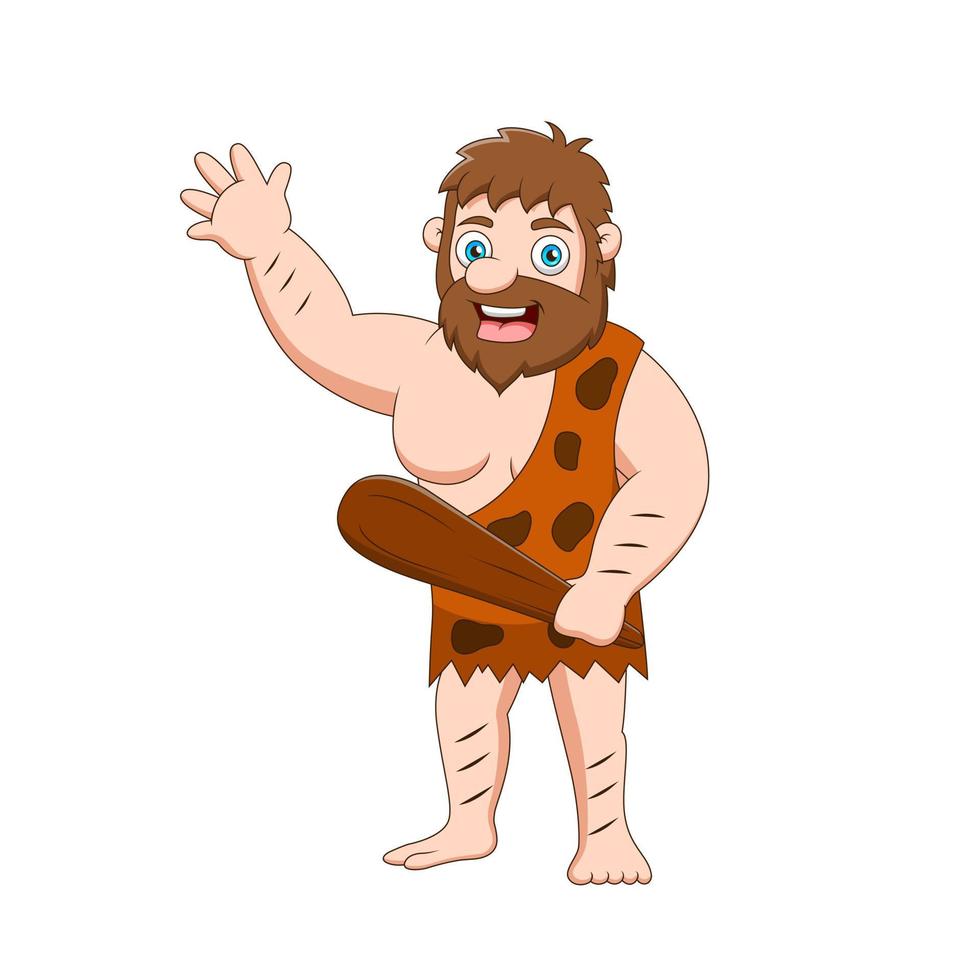 Cartoon cute caveman holding a club. Vector illustration