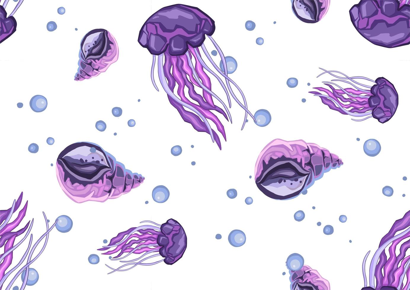 Pattern with lilac sea jellyfish, vector seamless illustration photo