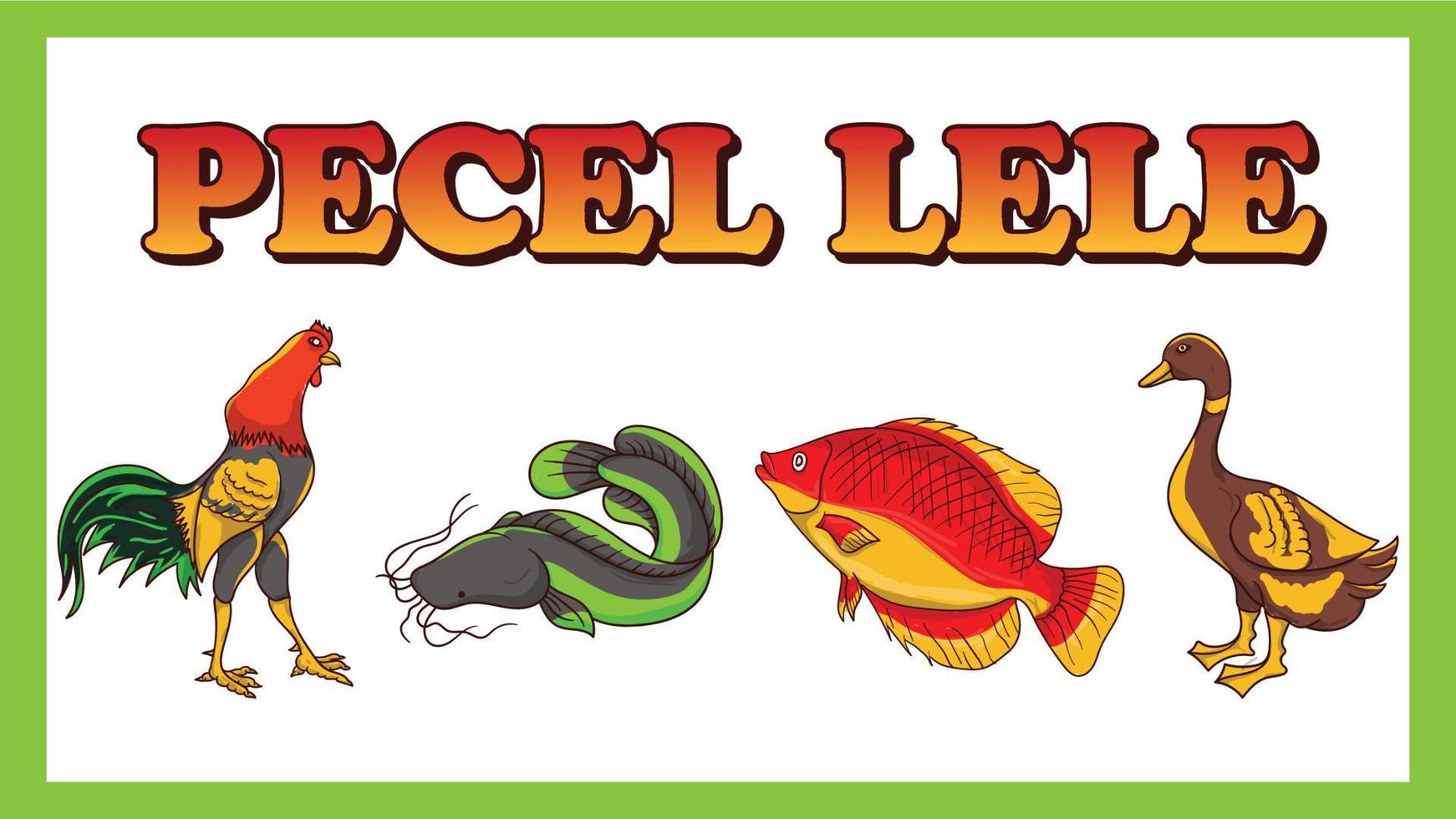 Indonesian pecel lele Catfish Pecel illustration set vector