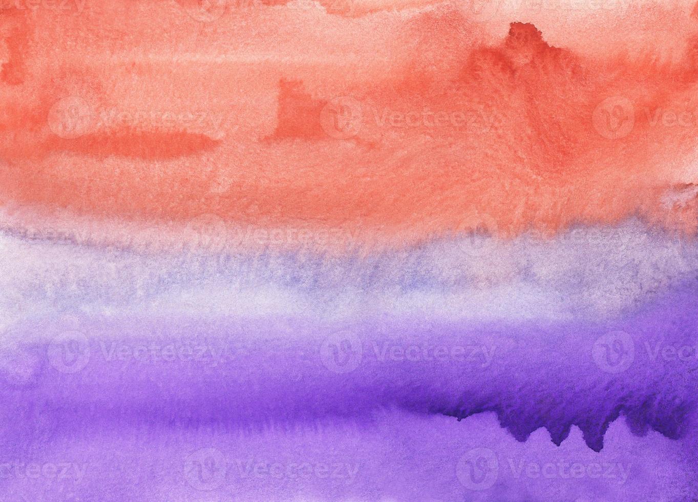 Watercolor violet and coral background painting, brush strokes on paper. Liquid watercolour backdrop. photo