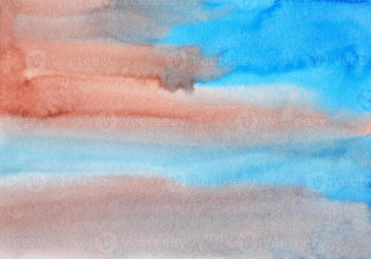 Watercolor light blue and brown background. Multicolored pastel watery soft backdrop. Stains on paper. photo