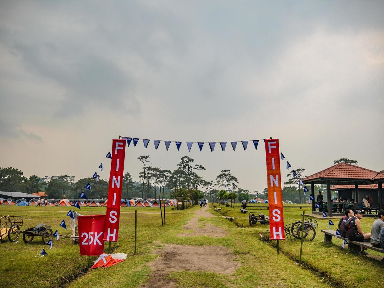 Loei.Thailand-16 Feb 2019.Unacquainted people with Trail running Goal on Phu Kradueng mountain national park in Loei City Thailand.Phu Kradueng mountain national park the famous Travel destination photo