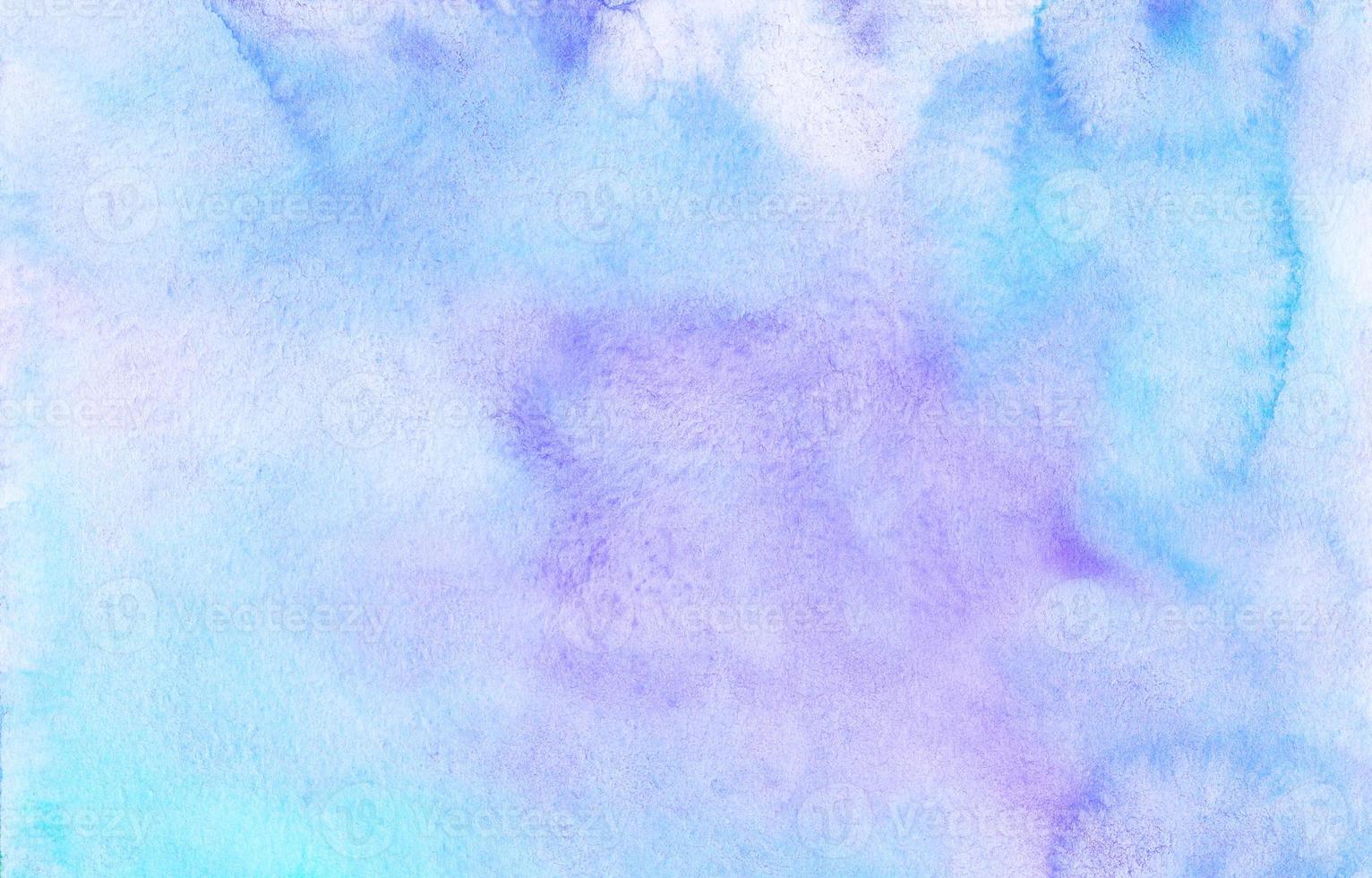 Watercolor pastel blue and purple background texture. Light cerulean and violet stains on paper