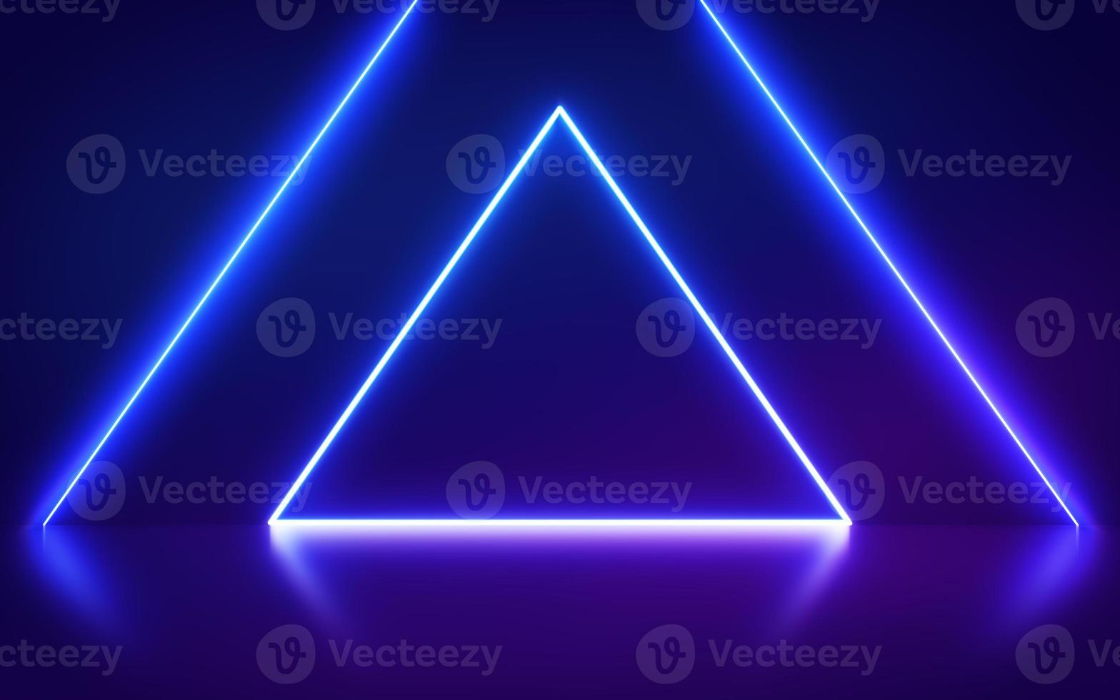 Neon triangular portal on abstract fashion background, glowing lines, triangle, Virtual reality, violet neon lights, Laser show. photo