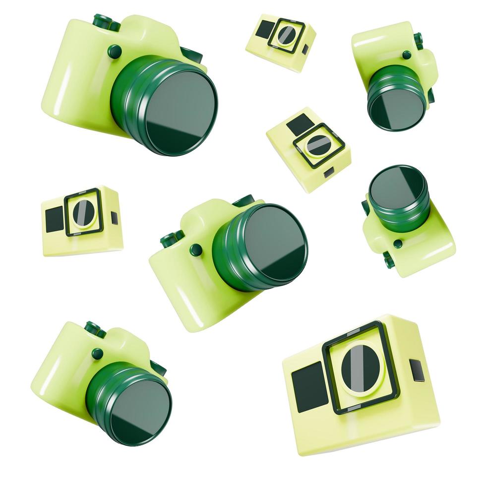 Green cameras pattern on white background 3d render illustration. photo