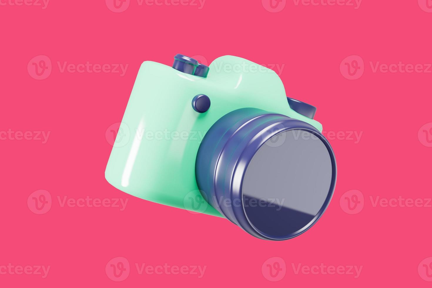 Green and blue camera on red background 3d render illustration. photo