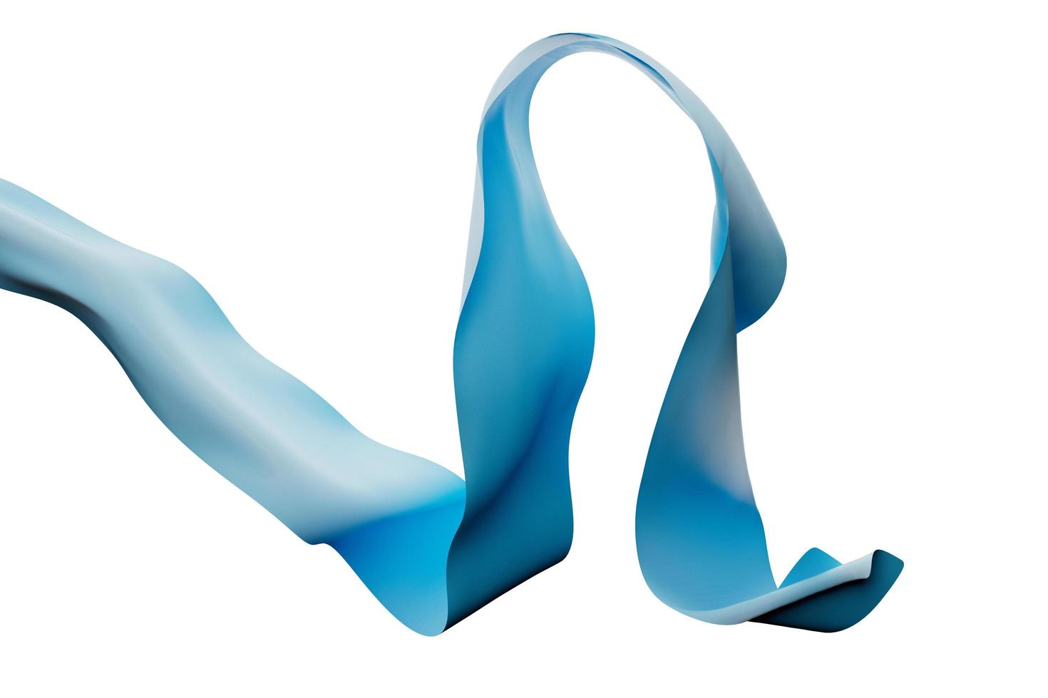 Swirling blue fabric ribbon on white background 3d render. photo