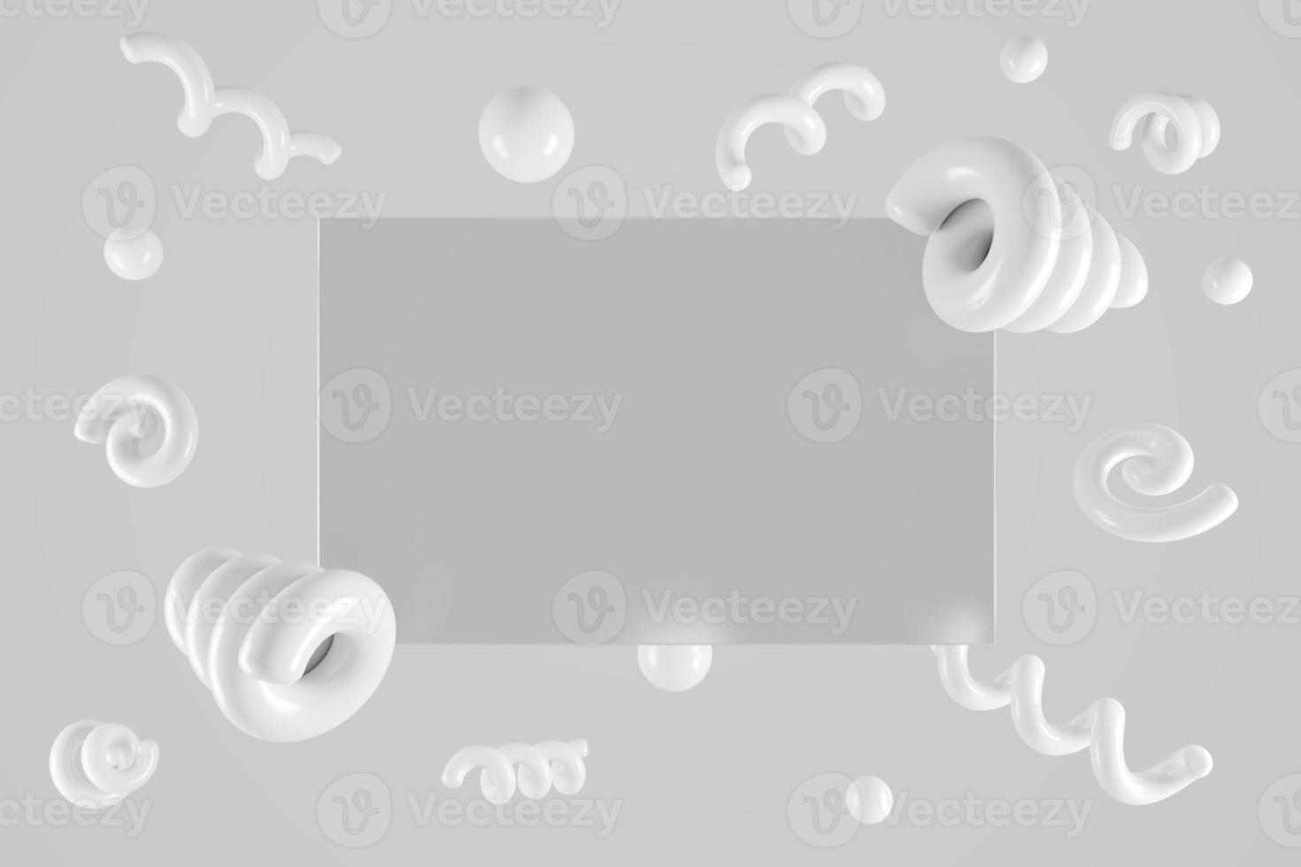Geometric shapes display banner mockup on grey background 3d render. photo