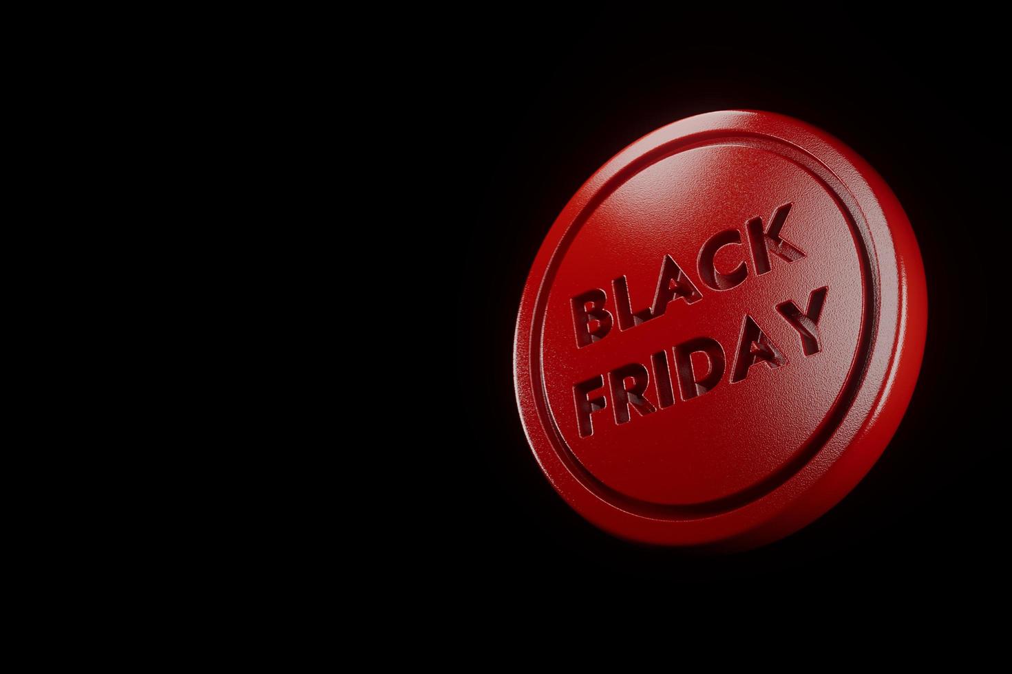 3d red icon of black friday discount on black background render. photo