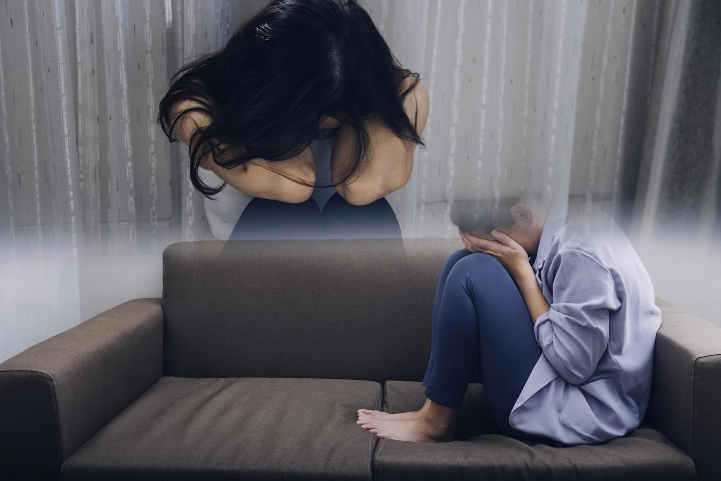 Asian women with stress, She kept herself alone in her bedroom, Depression. photo