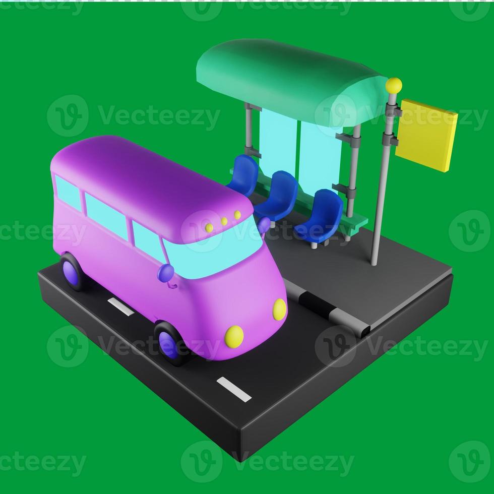 3D Isometric Diorama Bus Stop photo