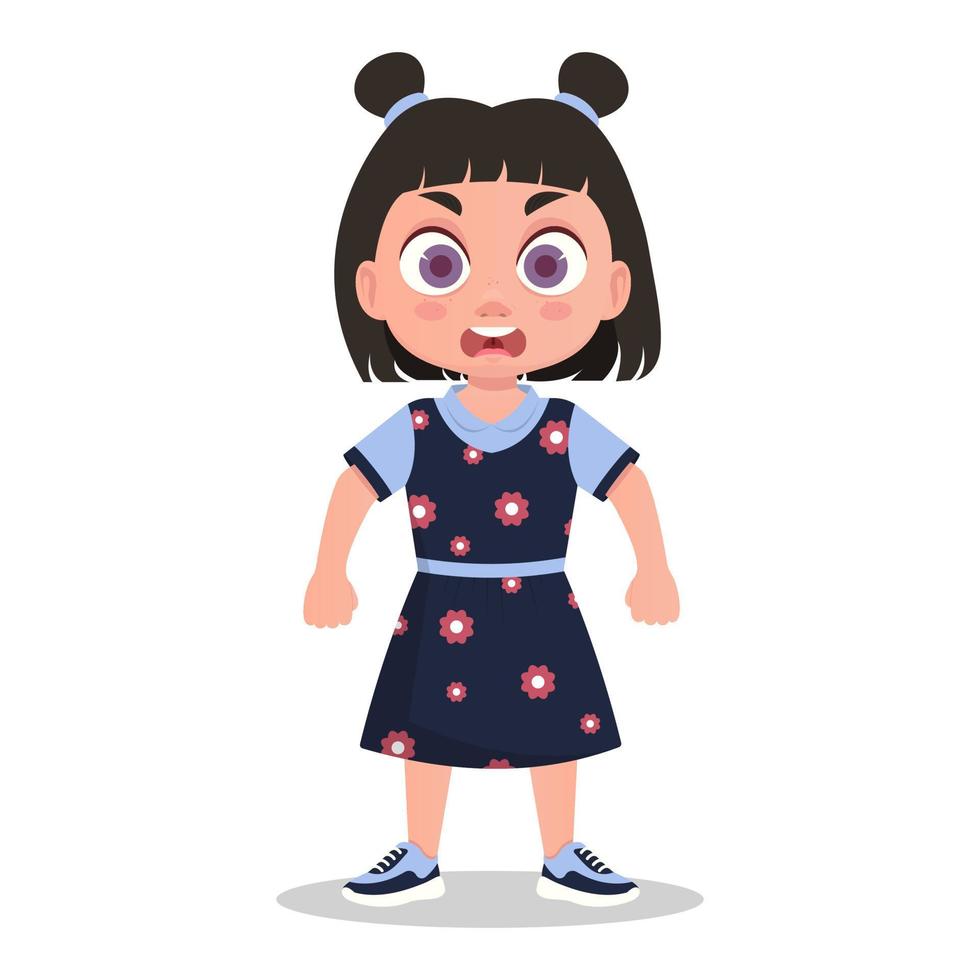 linda niña con un hermoso vestido, enojándose vector