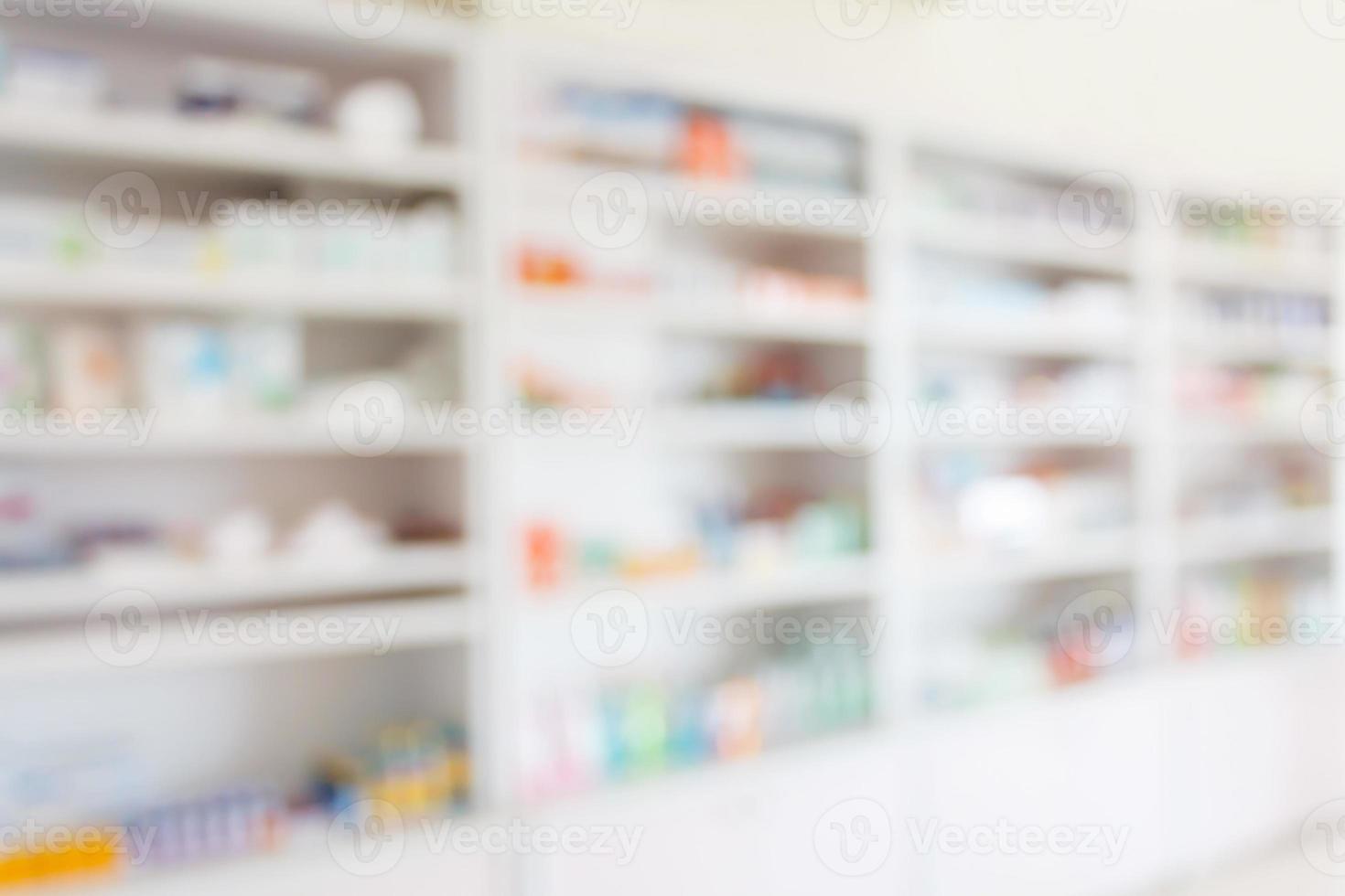 Pharmacy drugstore blur abstract backbround with medicine and healthcare product on shelves photo