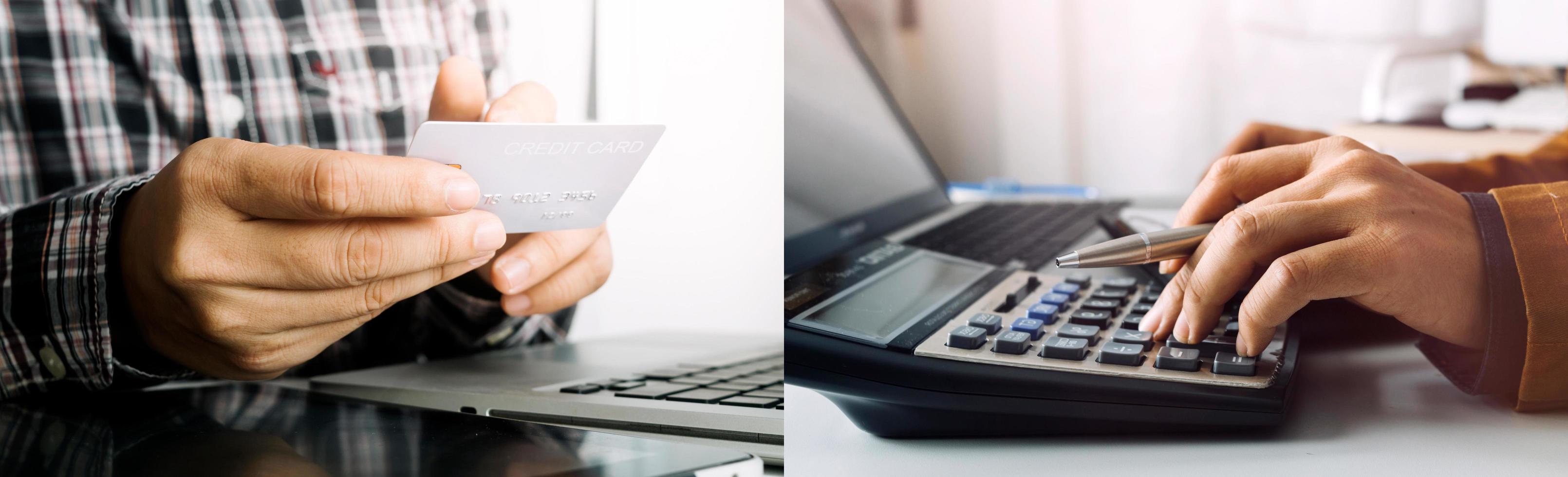 Business accounting concept, Business man using calculator with computer laptop, budget and loan paper in office. photo
