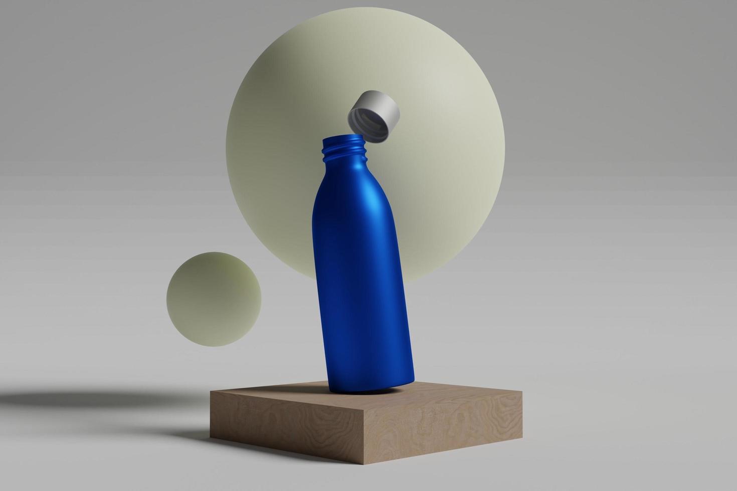 Mockup of a blue bottle with spherical object background photo