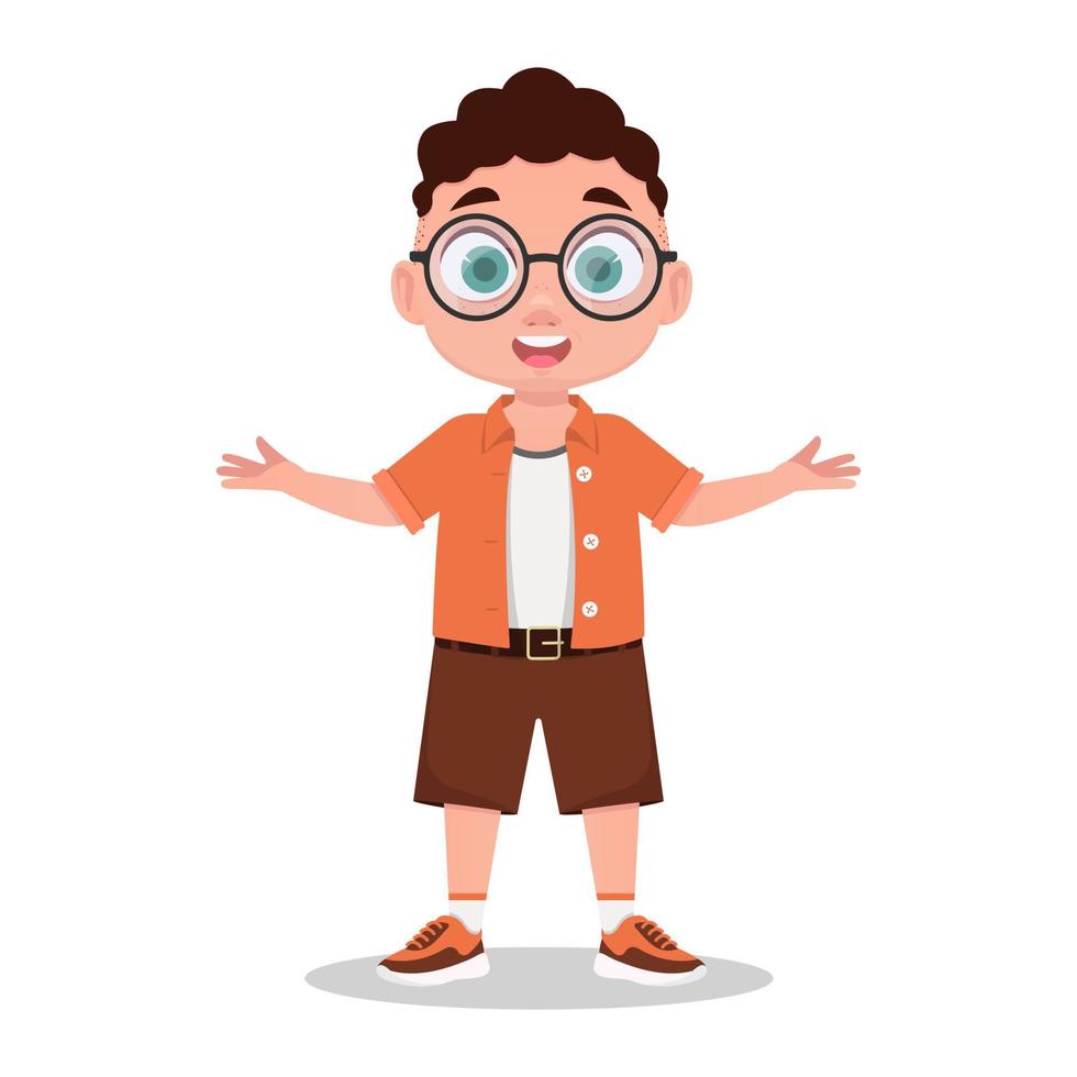 Cute boy with glasses, nerd, schoolboy surprised vector