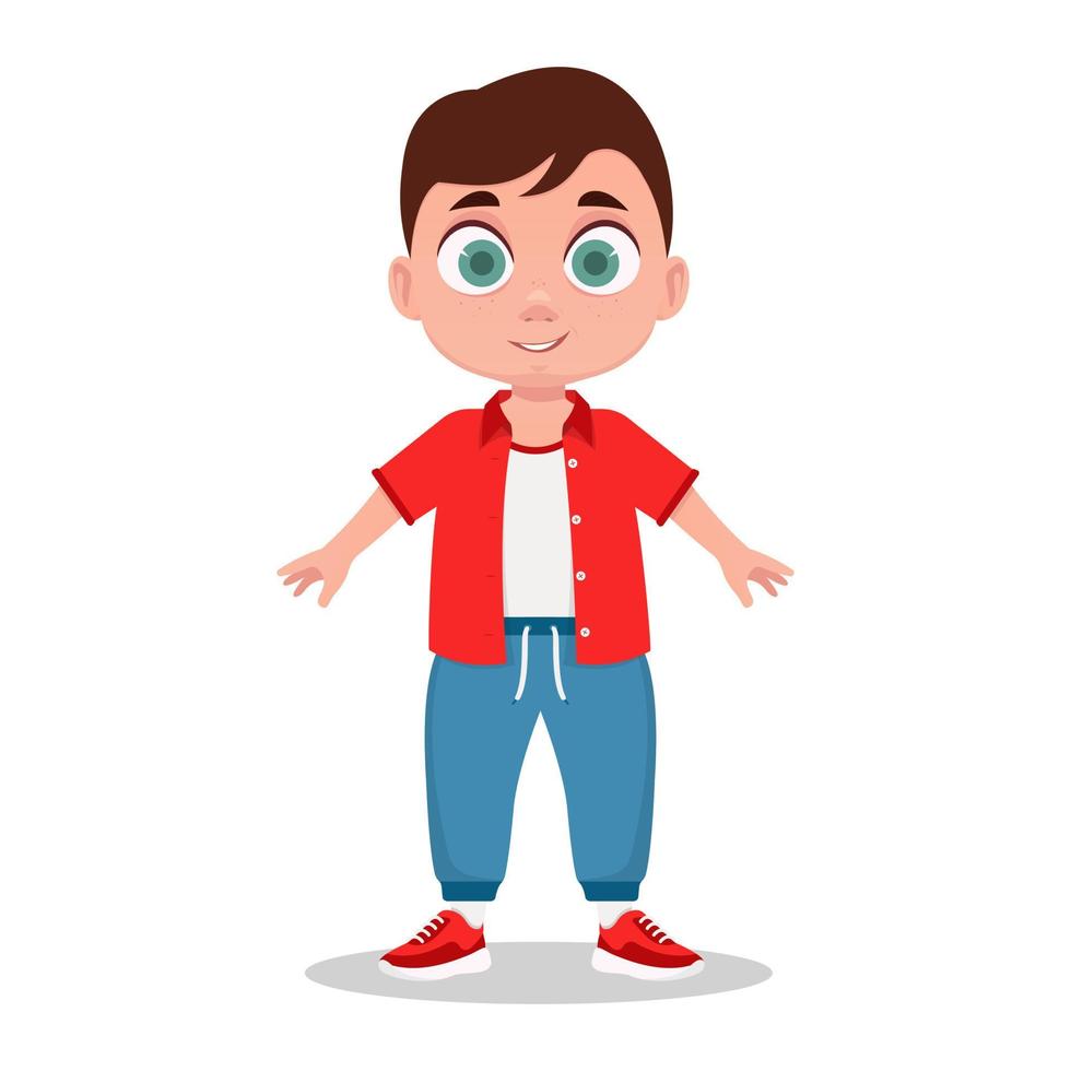 Cute boy in a red jacket, smiling vector