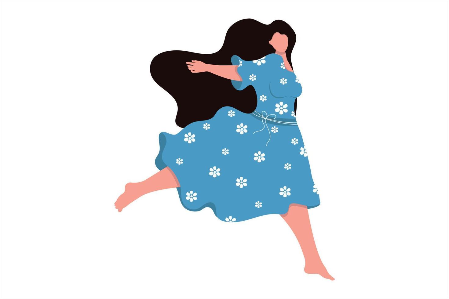 Sweet girl in a blue dress. Runs vector