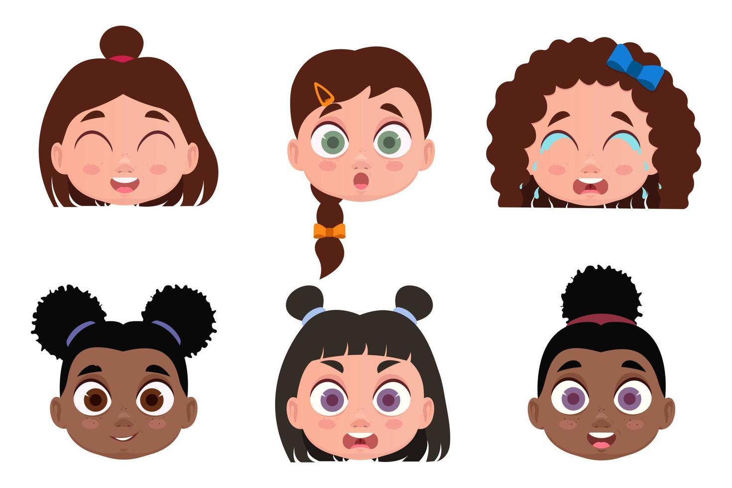 Children's faces. Baby face expression, cartoon avatars vector collection