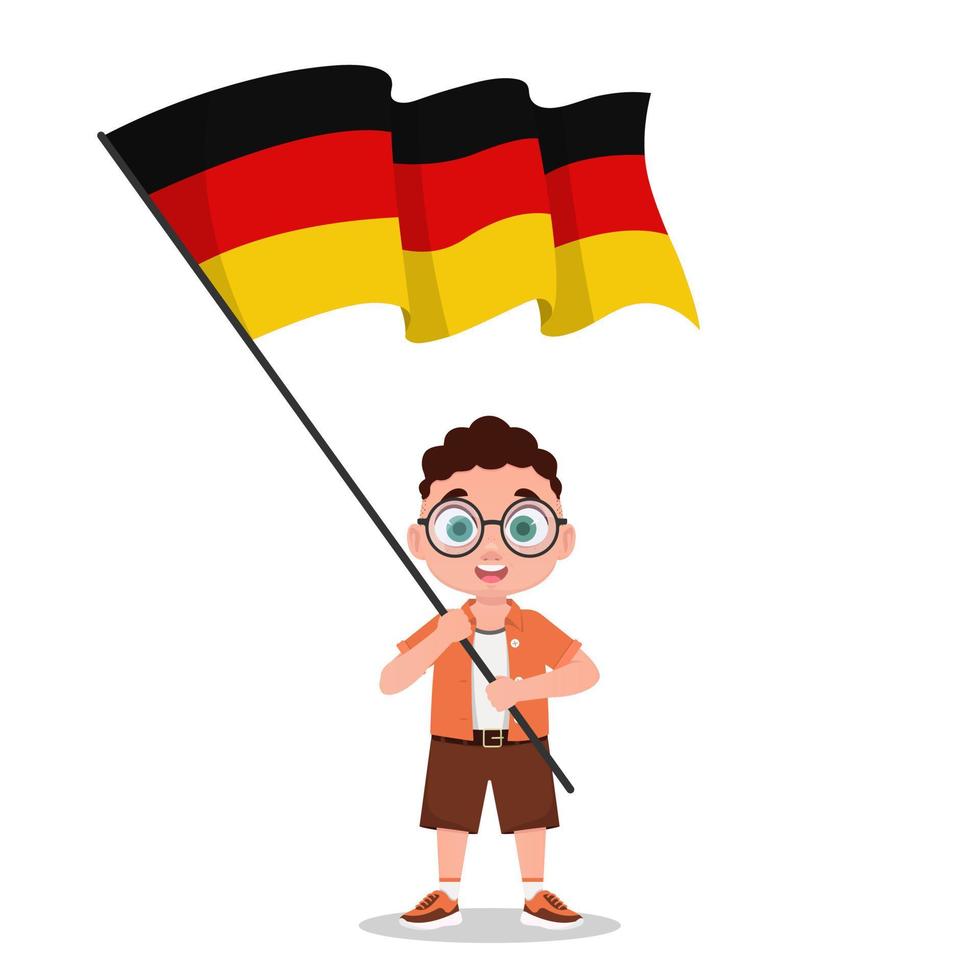 The boy is holding the flag of Germany vector