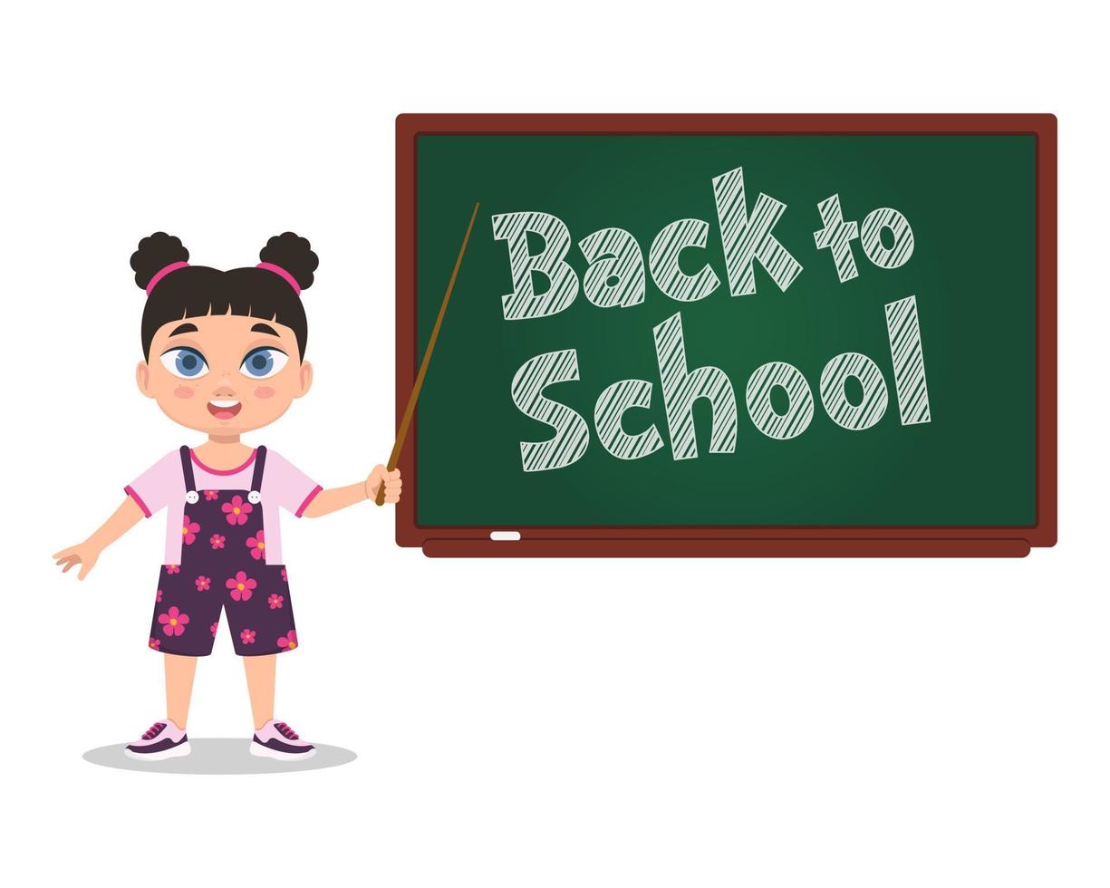 Cute girl at the blackboard with the inscription Back to school vector