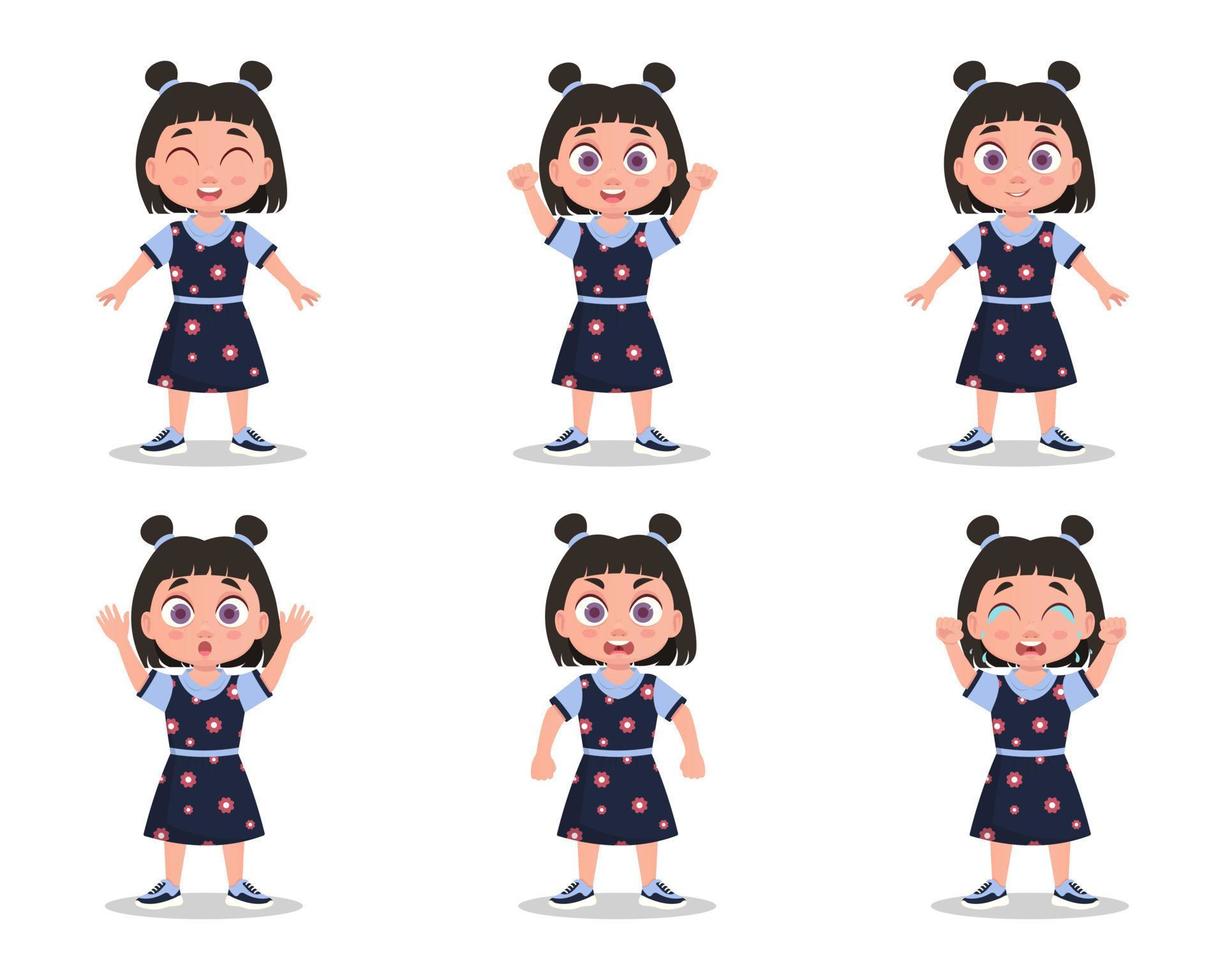 Set of emotions of a child, emotions of a girl vector