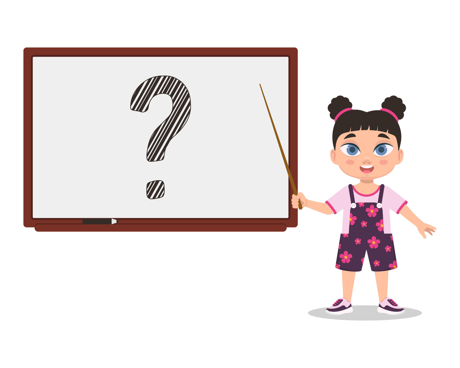 Girl with a pointer at the white board, question 12569196 Vector Art at