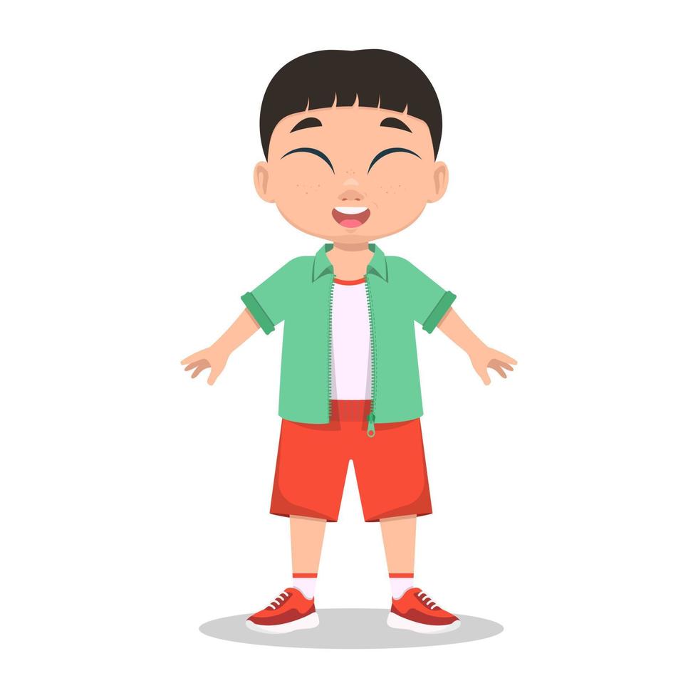 Child smiling, boy, eyes closed vector