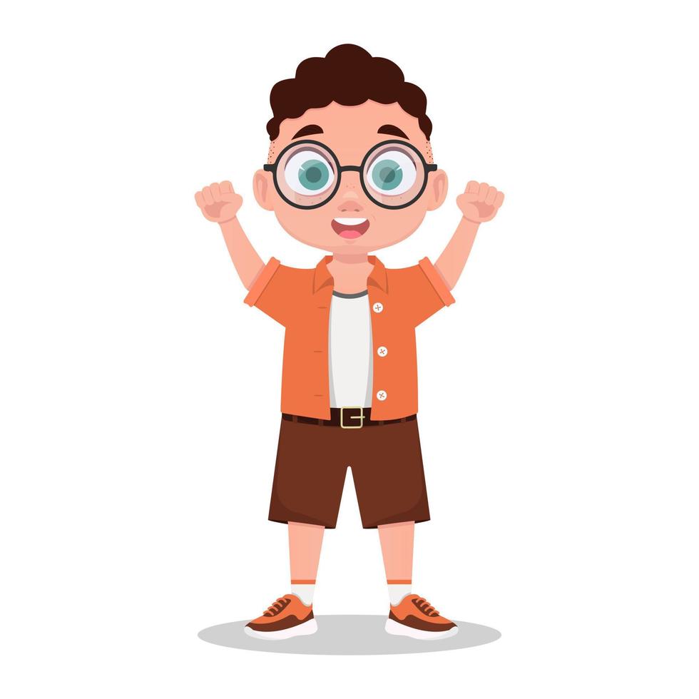 Joyful child. Cheerful boy with glasses vector