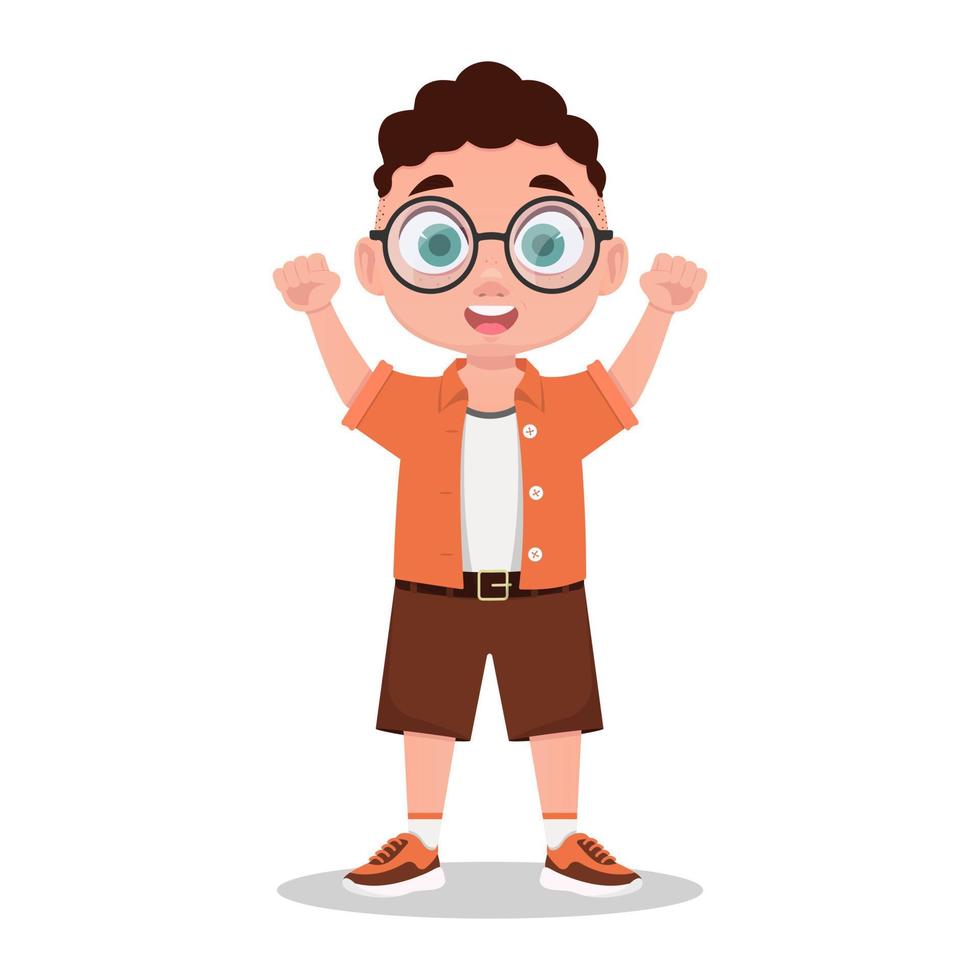 Joyful child. Cheerful boy with glasses vector