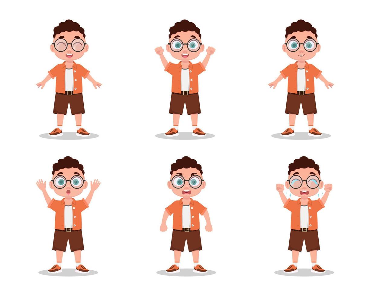 A set of boy emotions, a boy with glasses vector