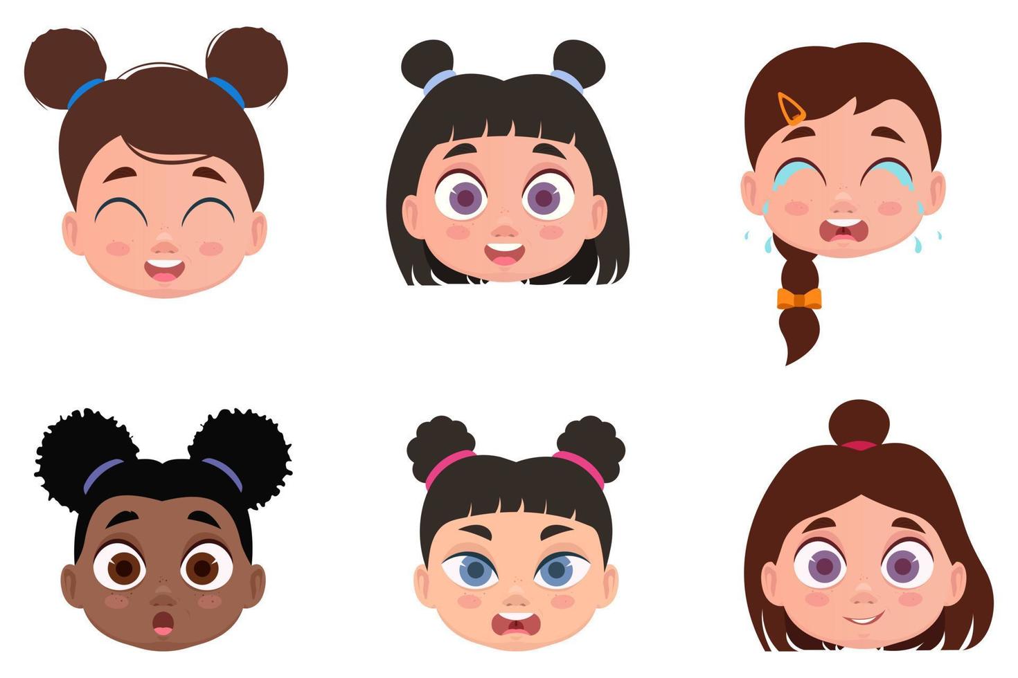 conjunto de caras, emociones infantiles, shock, enojado, alegre, sonriente, llorando vector