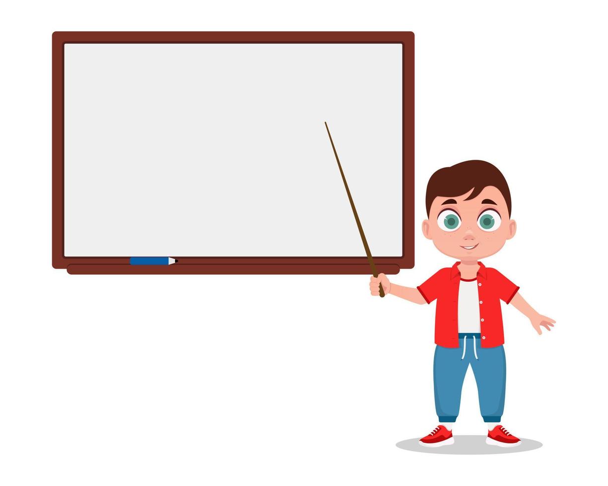 The boy answers, the schoolboy. School board vector