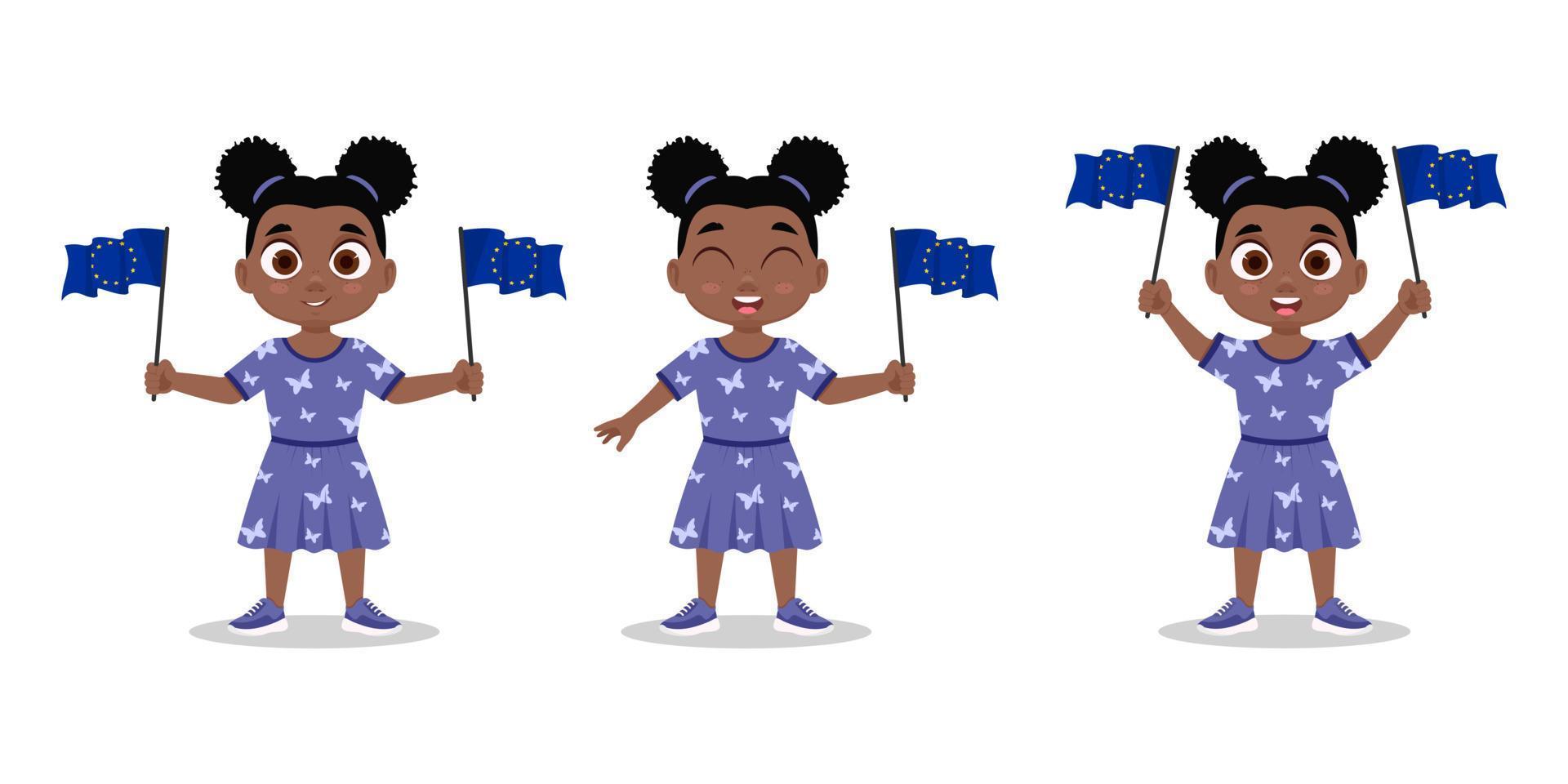 A child with the flag of the European Union in his hand. girl with a flag vector